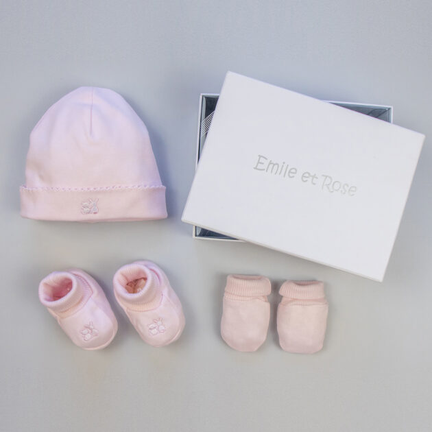 Emile Et Rose 4228Pp HAT, BOOTEE AND MITT GIFT SET Pink