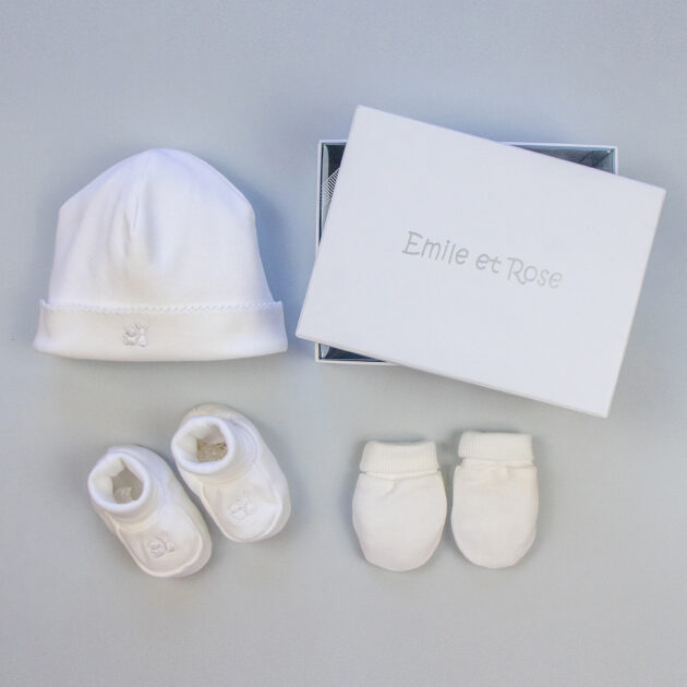 Emile Et Rose 4228Wh HAT,BOOTEE AND MITT GIFT SET White