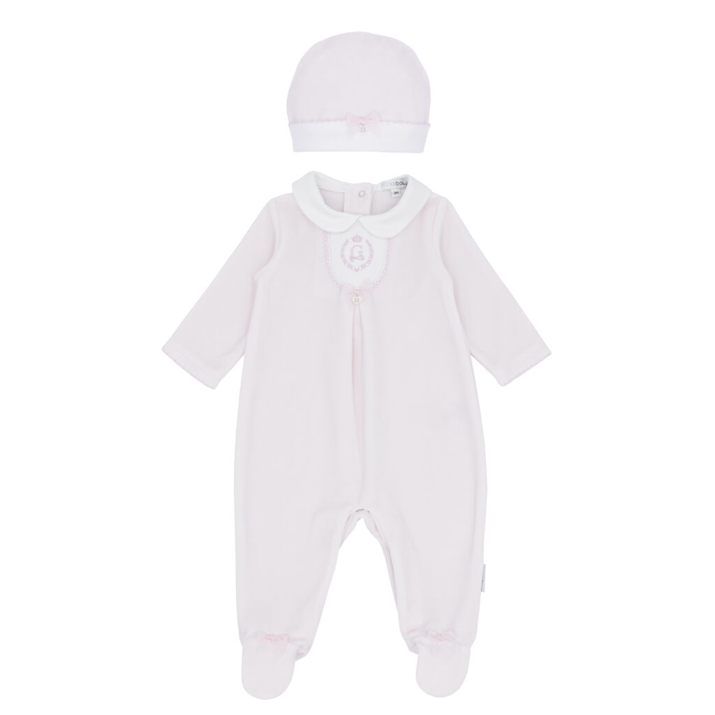 Blues Baby Bb2072 VELOUR ALL IN ONE WITH HAT AND G EMBROIDERY Pink