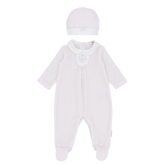 Blues Baby Bb2072 VELOUR ALL IN ONE WITH HAT AND G EMBROIDERY Pink
