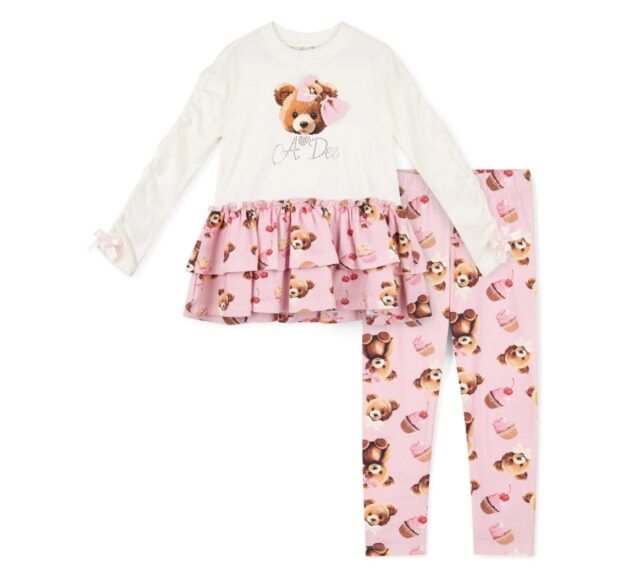 A Dee W252510 MADISON BEAR PRINT LEGGING SET White - Image 3