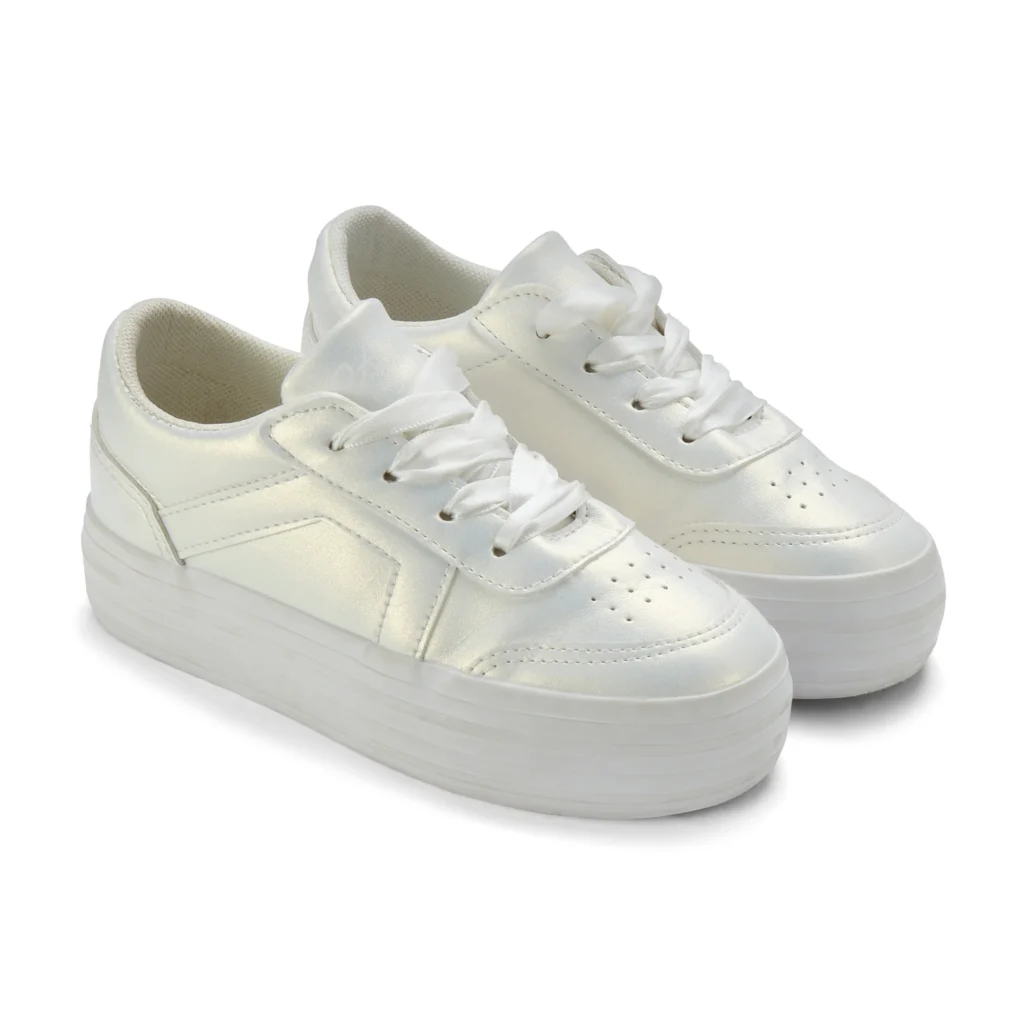 A Dee W255101 PLATFORM TRAINER WITH RIBBON LACES White