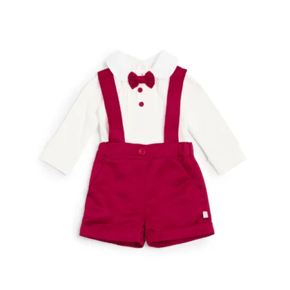 Caramelo Kids 1014117 BABY BOY DUNAGREE SET WITH BOW TIE Red