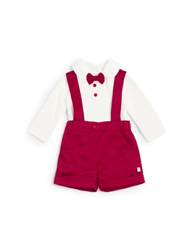 Caramelo Kids 1014117 BABY BOY DUNAGREE SET WITH BOW TIE Red