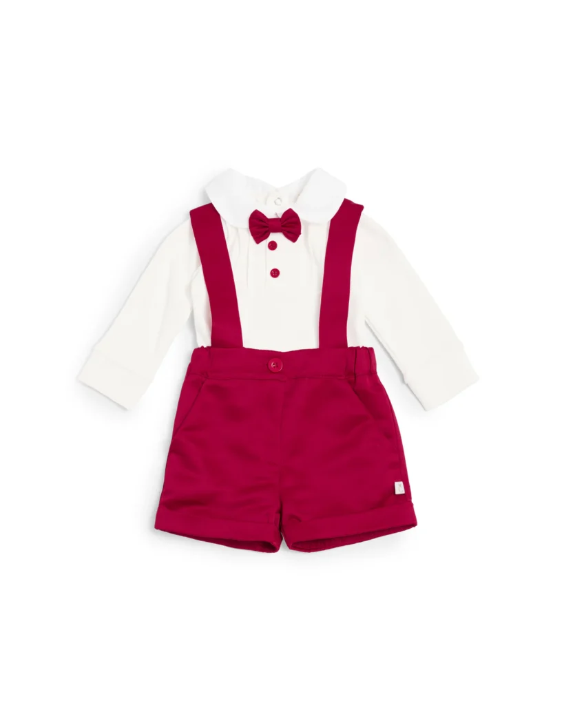 Caramelo Kids 1014117 BABY BOY DUNAGREE SET WITH BOW TIE Red