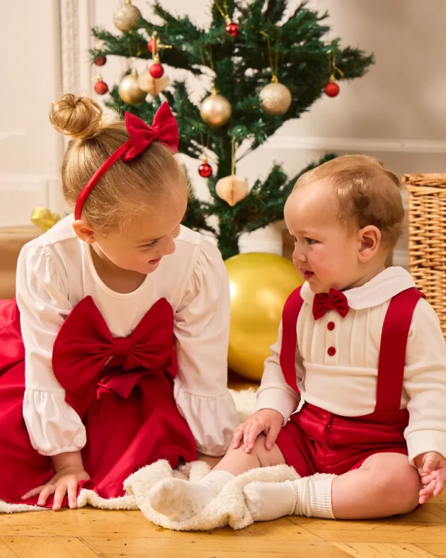 Caramelo Kids 1014117 BABY BOY DUNAGREE SET WITH BOW TIE Red - Image 3