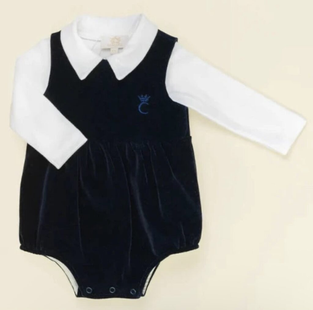 Caramelo Kids 0357166 VELOUR ROMPER WITH C CROWNE Navy