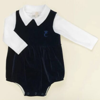 Caramelo Kids 0357166 VELOUR ROMPER WITH C CROWNE Navy