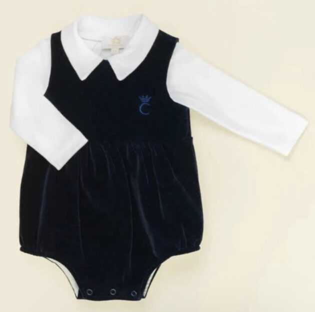 Caramelo Kids 0357166 VELOUR ROMPER WITH C CROWNE Navy