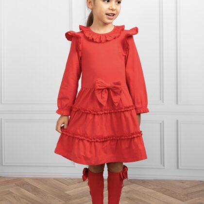 Caramelo Kids 342152 LONG SLEEVE TIERED FRILL DRESS Red