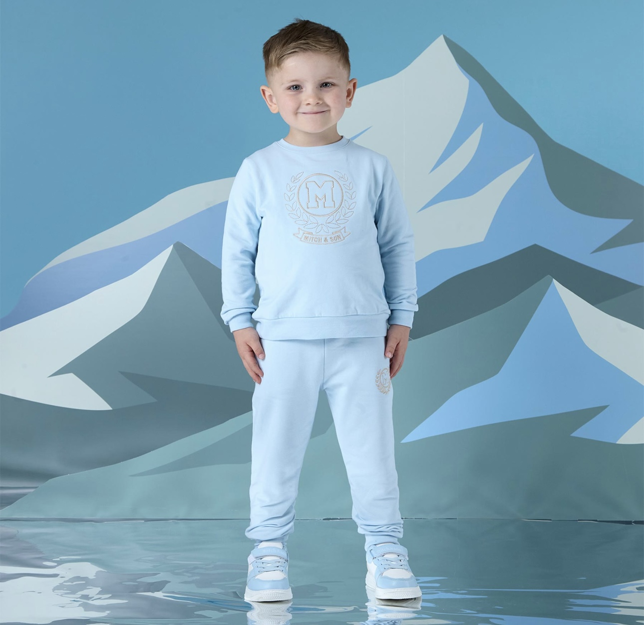 Mitch & Son Ms25406 JAXON CREST EMBROIDERY CREWNECK TRACKSUIT Blue