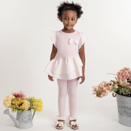 Caramelo Kids 3498123 PINK STRIPPED FRILL TOP AND LEGGING Pink